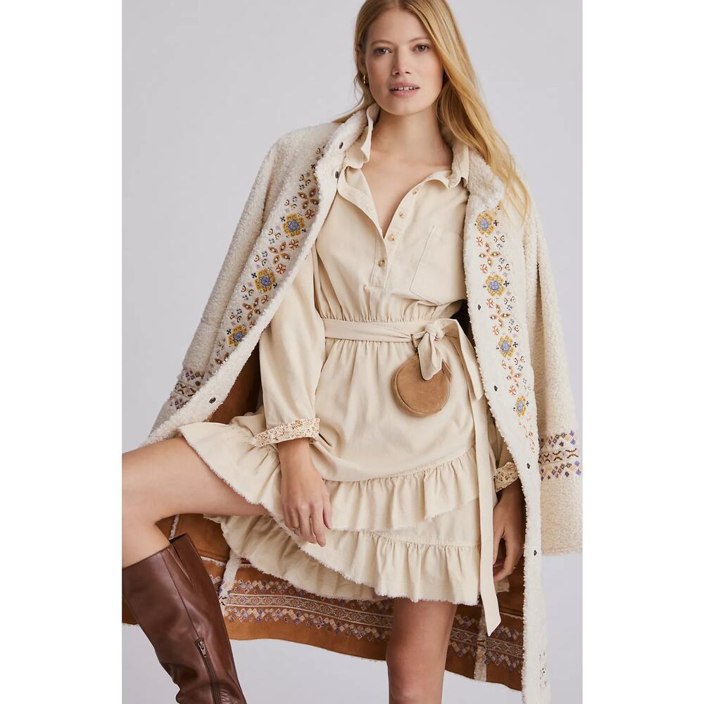 NWT Pilcro Corduroy Cream Long Sleeve Mini Dress - Small